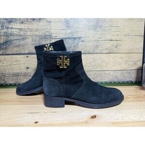 Tory Burch Eloise Black Suede Leather Side Zip Ankle Booties Shoes Womens 10.5